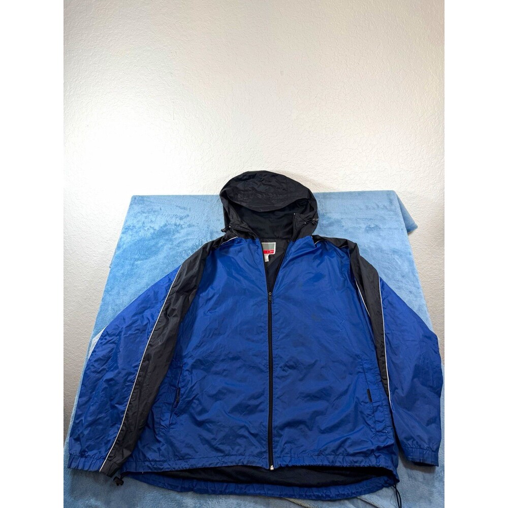 VTG Ocean Pacific OP Windbreaker Jacket Men XXL Blue Black Y2K Full Zip Hooded